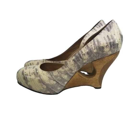 Anthropologie Schuler & Sons wooden leather wedge heels - Picture 1 of 13